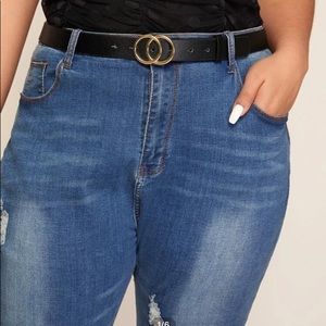 Plus Double Ring Decor PU Buckle Belt